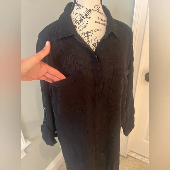 Seafolly Australia Crinkle Twill Beach Shirt | Black | Size S | Like New - Picture 8 of 14